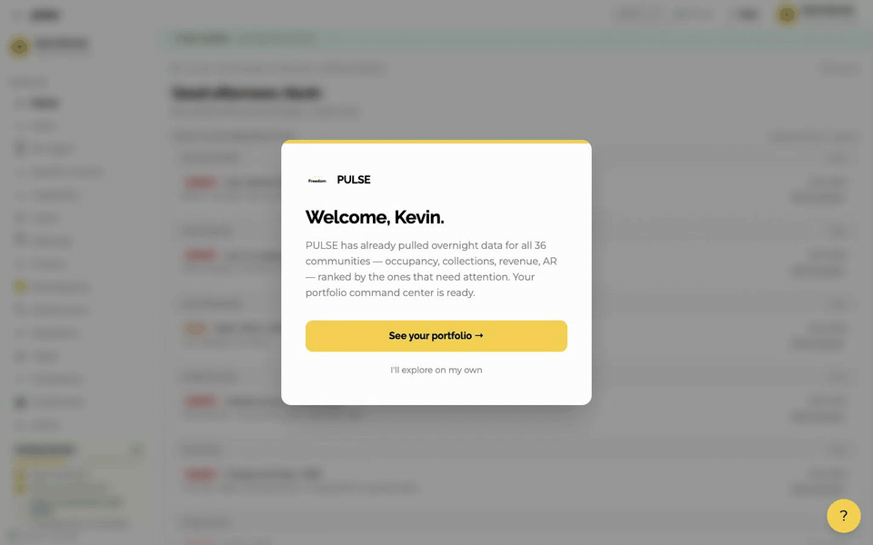 Welcome screen on first login