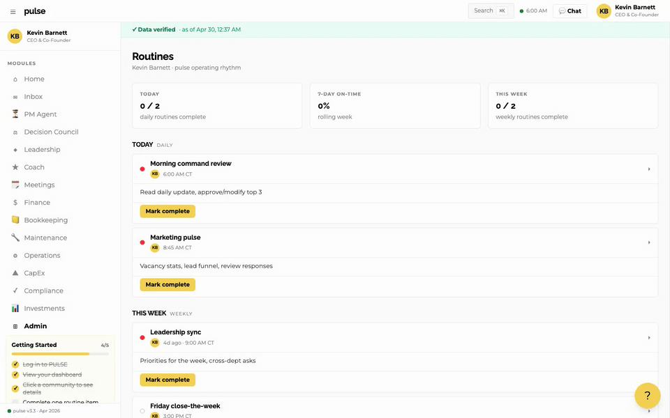 Routines page with daily checklist